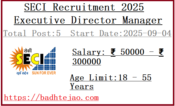 5 Executive Director Manager Jobs In SECI Recruitment 2025