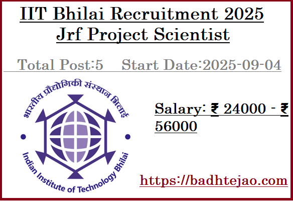 5 Jrf Project Scientist Jobs In IIT Bhilai Recruitment 2025
