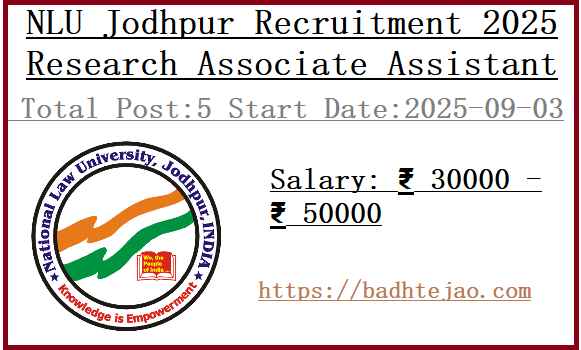 5 Research Associate Assistant Jobs In NLU Jodhpur Recruitment 2025