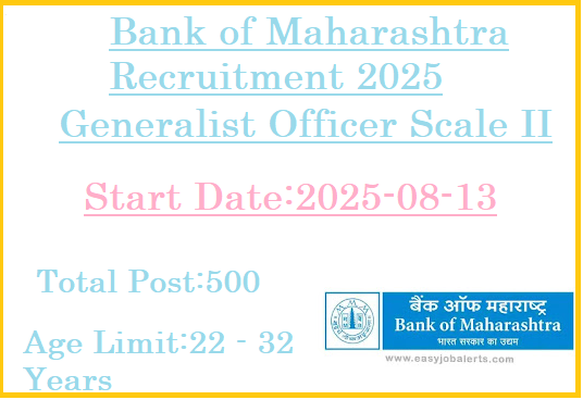500 BA Pass Generalist Officer Job In Bank of Maharashtra Recruitment 2025
