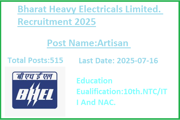 515 ITI Pass Artisan Jobs In BHEL Recruitment 2025