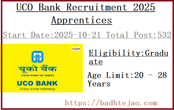 532 Graduate Apprentices Jobs In UCO Bank Recruitment 2025