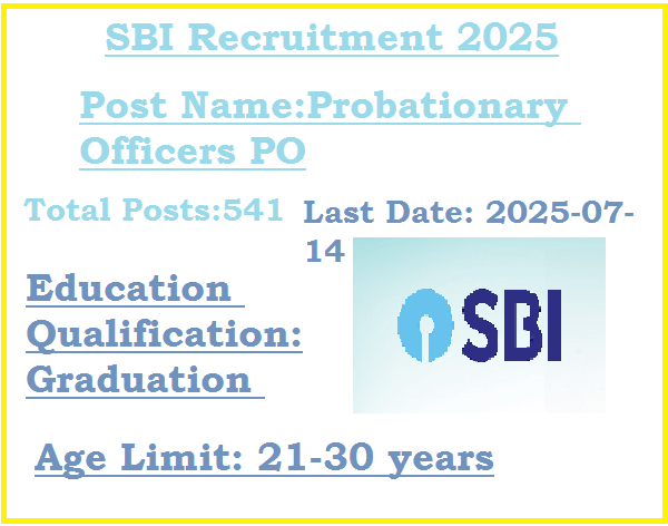 541 Probationary Officers PO Jobs In SBI Recruitment 2025