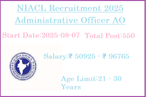 550 Administrative Officer AO Jobs In NIACL Recruitment 2025
