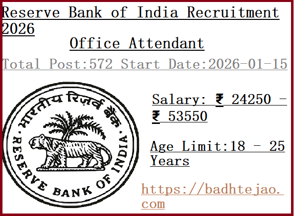 572 10th Class Pass Office Attendant Jobs In RBI Recruitment 2026