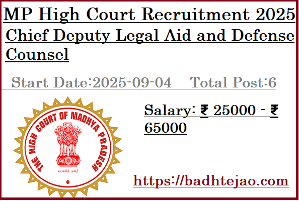 6 Chief Deputy Legal Aid and Defense Counsel Jobs in MP High Court Recruitment 2025