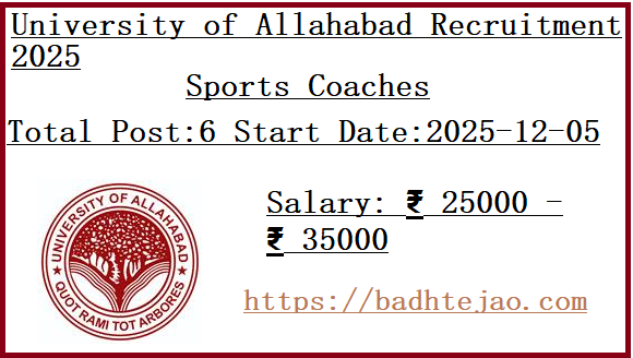 6 Diploma Coaches Jobs In University of Allahabad Recruitment 2025