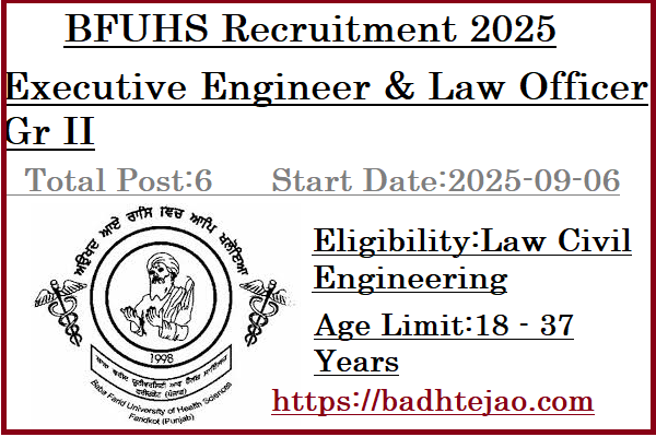6 Executive Engineer and Law Officer Gr II Jobs In BFUHS Recruitment 2025