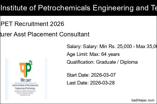 6 Lecturer Asst Placement Consultant Jobs In CIPET Recruitment 2026