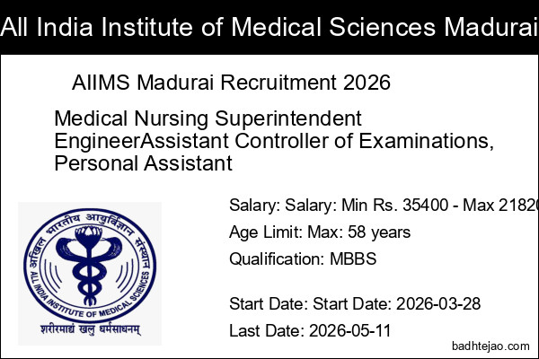 6 Personal Assistant Executive Engineer Jobs In AIIMS Madurai Recruitment 2026