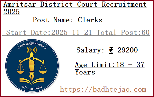60 B.A Clerks Jobs In Amritsar District Court Recruitment 2025