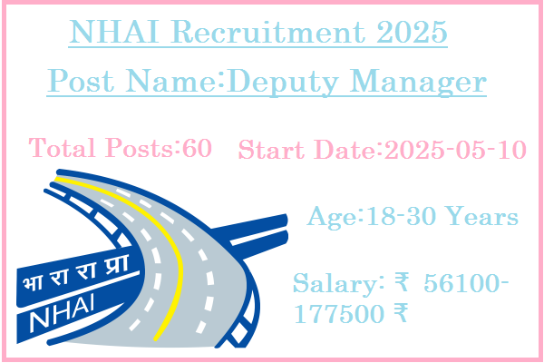 60 Deputy Manager Jobs In NHAI Recruitment 2025