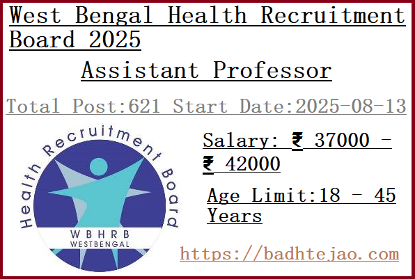 621 Assistant Professor Jobs In WBHRB Recruitment 2025