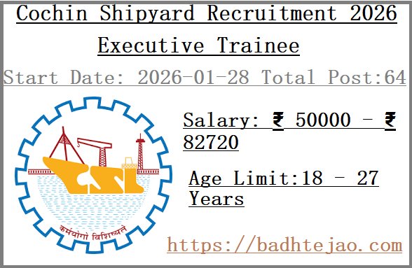 64 Executive Trainee Jobs In Cochin Shipyard Recruitment 2026