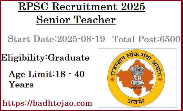 6500 Graduate Senior Teacher Jobs In RPSC Recruitment 2025