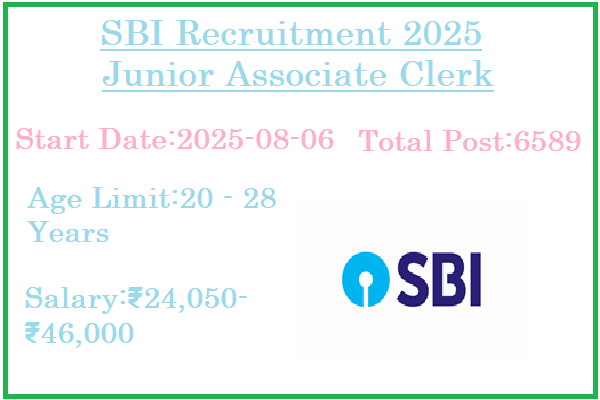 6589 Junior Associate Clerk Jobs In SBI Recruitment 2025