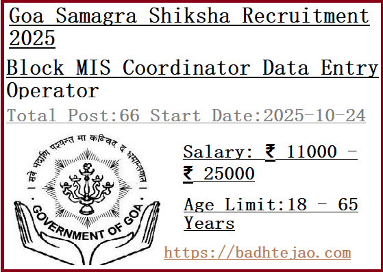 66 Block MIS Coordinator Data Entry Operator Jobs In Goa Samagra Shiksha Recruitment 2025