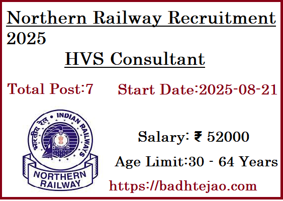 7 HVS Consultant Jobs In Northern Railway Recruitment 2025