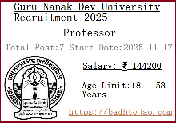 7 Professor Jobs In GNDU Recruitment 2025