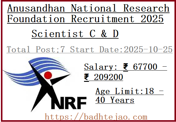 7 Scientist C & D Jobs In ANRF Recruitment 2025