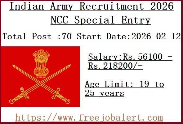 70 NCC Special Entry Jobs In Indian Army Recruitment 2026
