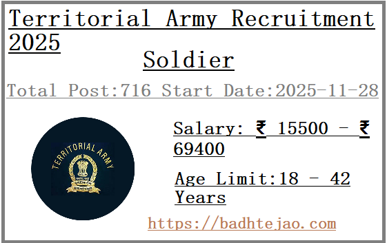 716 10th Pass Soldier Jobs In Territorial Army Recruitment 2025