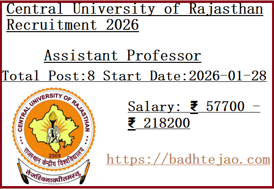 8 Assistant Professor Jobs In CURAJ Recruitment 2026