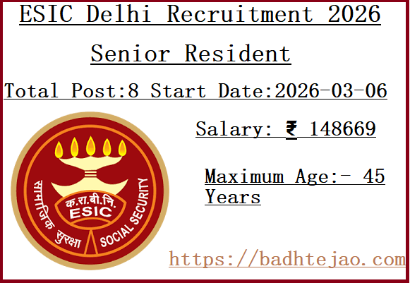 8 Senior Resident Jobs In ESIC Delhi Recruitment 2026