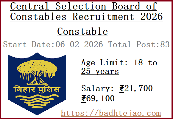 83 10th Class Pass Constable Job In CSBC Recruitment 2026