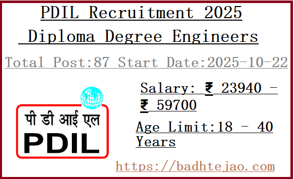 87 Diploma Degree Engineers Jobs In PDIL Recruitment 2025