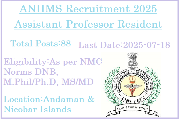 88 Assistant Professor Resident Jobs In ANIIMS Recruitment 2025