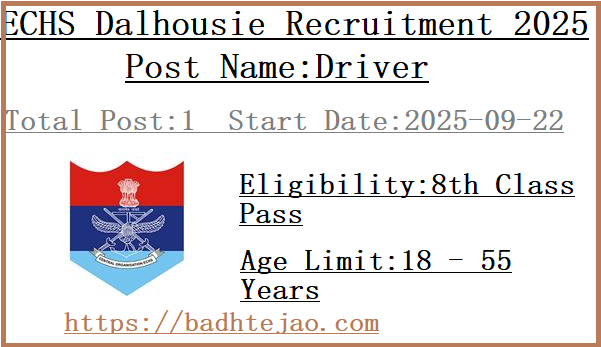 8th Pass Driver Jobs In ECHS Dalhousie Recruitment 2025