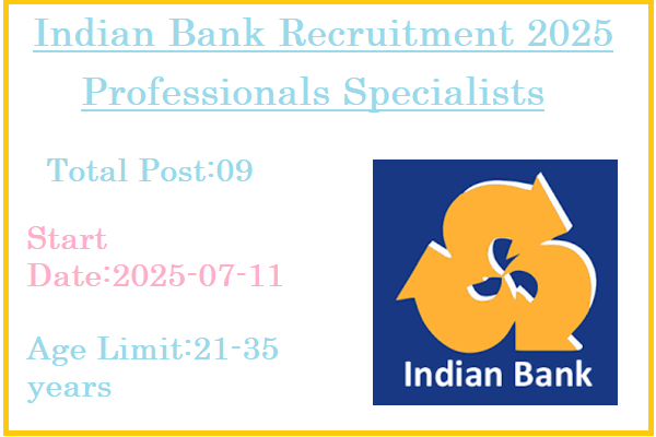 9 Professionals Specialists Jobs In Indian Bank Recruitment 2025