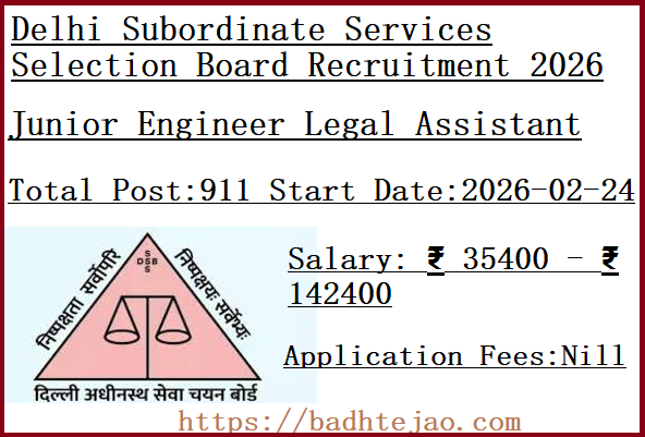 911 Junior Engineer Legal Assistant Jobs In DSSSB Recruitment 2026