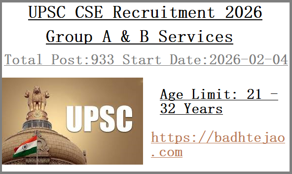 933 Group A & B Services Jobs In UPSC CSE Recruitment 2026