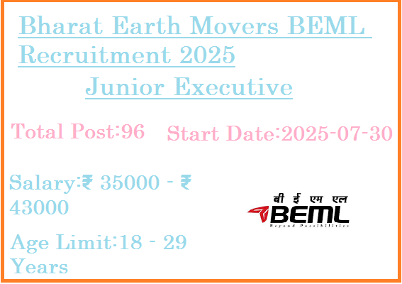 96 Junior Executive Jobs In Bharat Earth Movers BEML Recruitment 2025