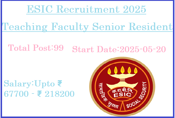 99 Teaching Faculty Senior Resident Jobs In ESIC Recruitment 2025