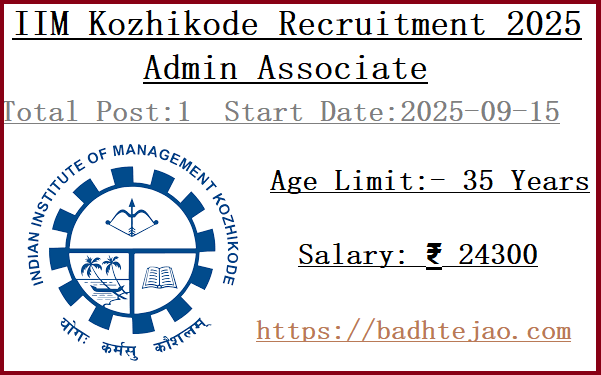 Admin Associate Jobs In IIM Kozhikode Recruitment 2025