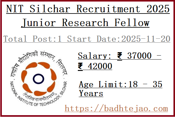 B.E Junior Research Fellow Jobs In NIT Silchar Recruitment 2025