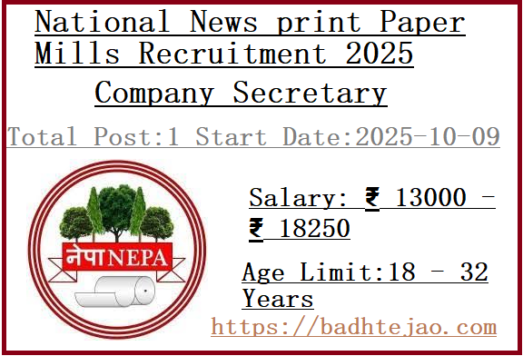 Company Secretary Job In National News print Paper Mills Recruitment 2025