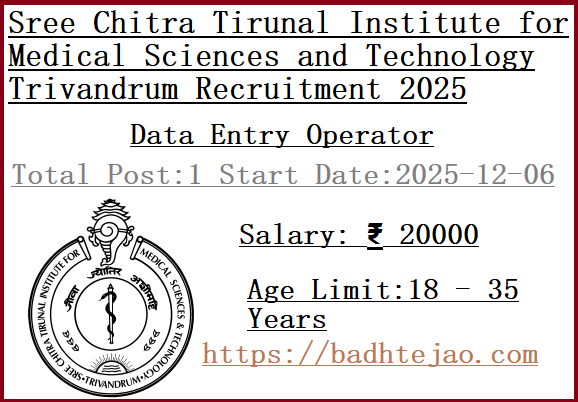 Data Entry Operator Job In SCTIMST Recruitment 2025