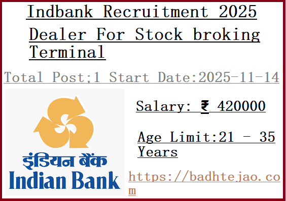 Dealer For Stock broking Terminal Jobs In Indbank Recruitment 2025