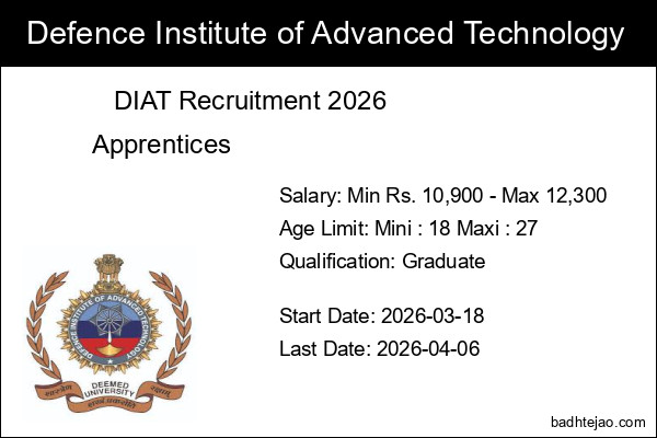 6 Apprentices Graduate Jobs In DIAT Recruitment 2026