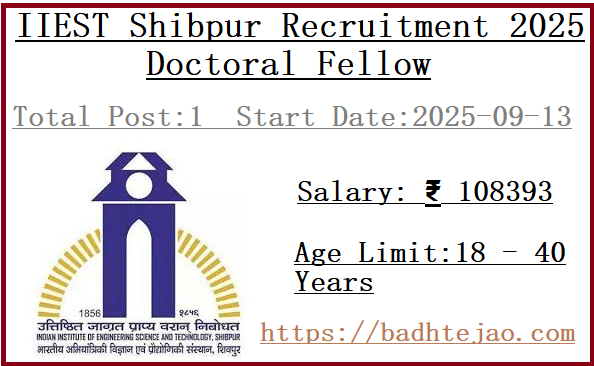 Doctoral Fellow Jobs In IIEST Shibpur Recruitment 2025