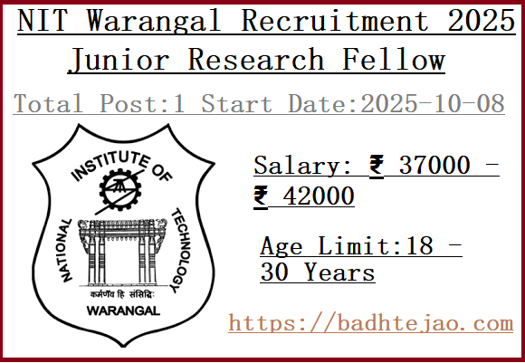 Junior Research Fellow Job In NIT Warangal Recruitment 2025