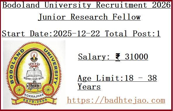 Junior Research Fellow Project Associate Jobs In Bodoland University Recruitment 2026