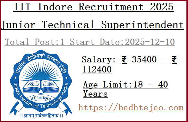 Junior Technical Superintendent Jobs In IIT Indore Recruitment 2025