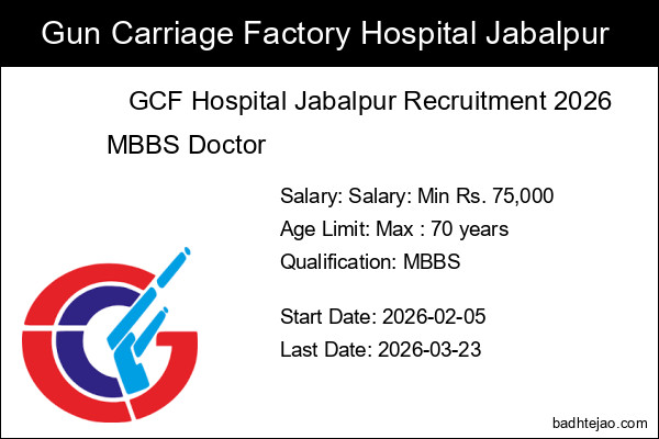 MBBS Doctor Job In GCF Hospital Jabalpur Recruitment 2026