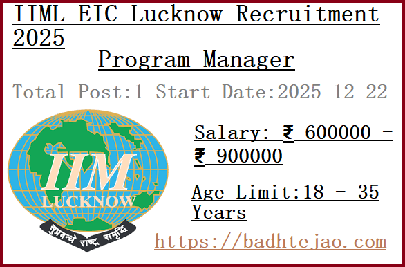 Program Manager Jobs In IIML EIC Lucknow Recruitment 2025