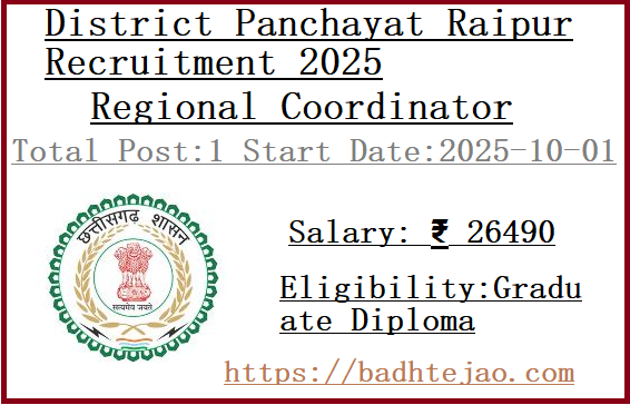 Regional Coordinator Jobs In District Panchayat Raipur Recruitment 2025